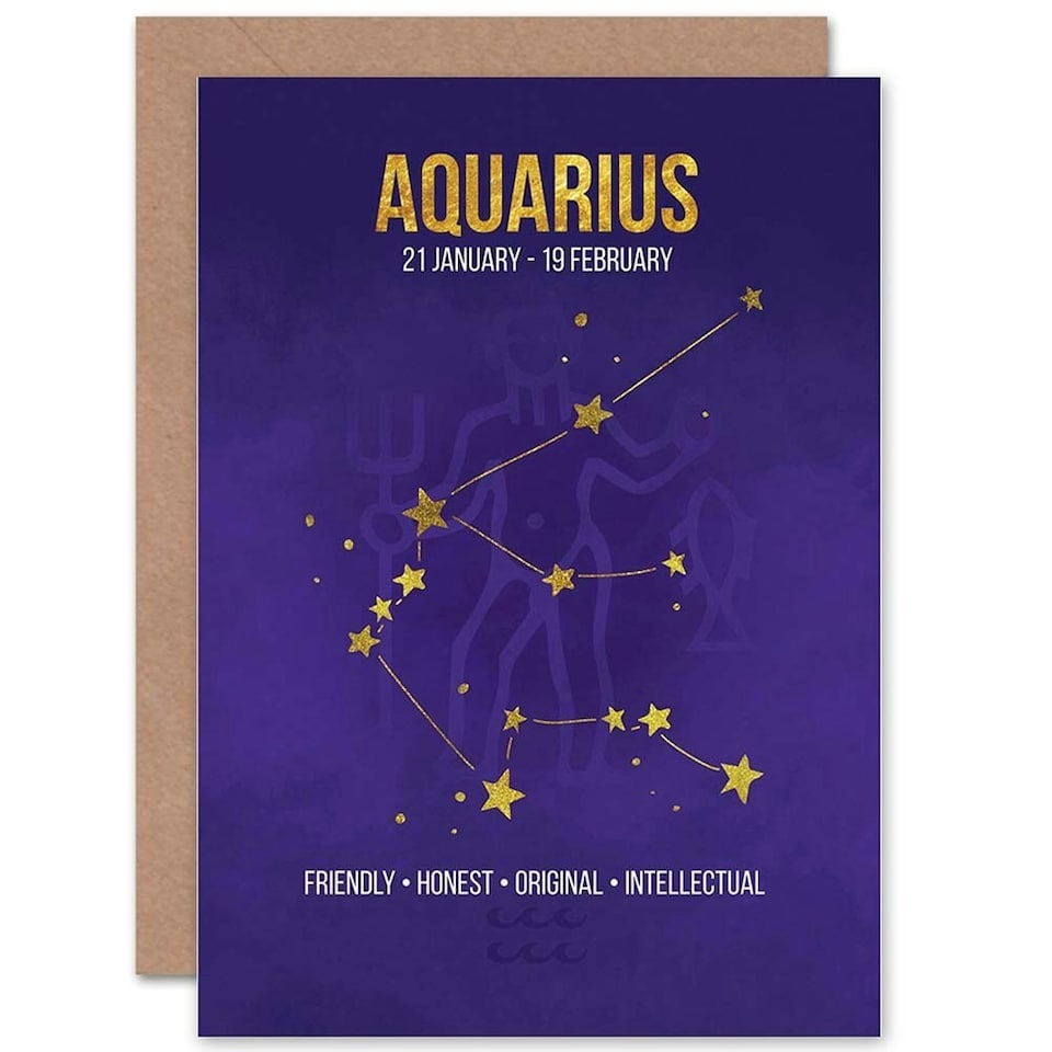 image 1 of Aquarius Purple Star Sign Zodiac Astrology  Birthday Greeting Card
