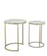 image 1 of 2Pc Round Nesting Stackable Sofa Side Bedside End Table Set Wood Top Metal Legs | Multi | White Marble Top with Gold Legs