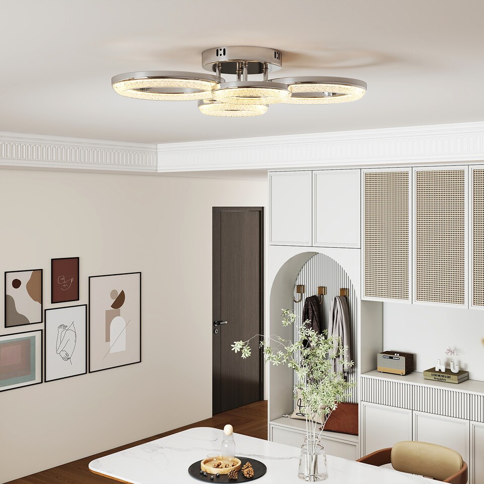 image 1 of HOMCOM LED Ceiling Light, Modern 4 Rings Ceiling Lamp with Wall Switch Control, 40W 4350lm Flush Mount Ceiling Light with 3500K/4500K/6000K Colour Temperatures for Living Room, Bedroom, Silver Tone | Silver