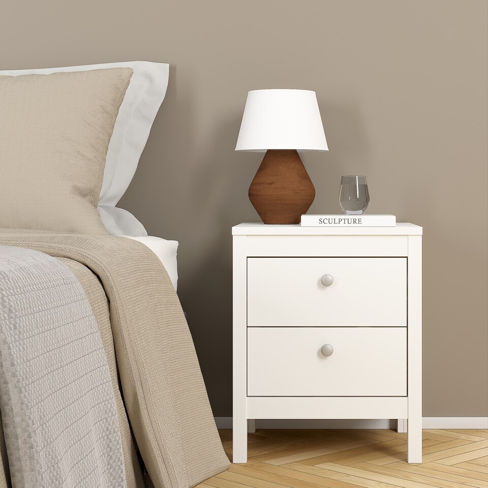 image 1 of Madrid Bedside Table 2 Drawers in White