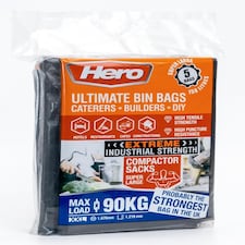Hero Ultimate Heavy Duty Bin Bags 158L Extra Large Refuse Sacks Black 5 Pack 90kg Load Capacity Recycled Plastic