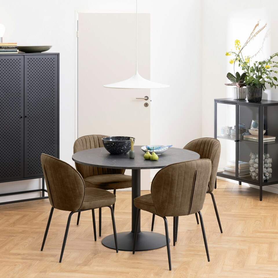 image 1 of Ibiza Round Dining Table with Black Top and Matt Black Base