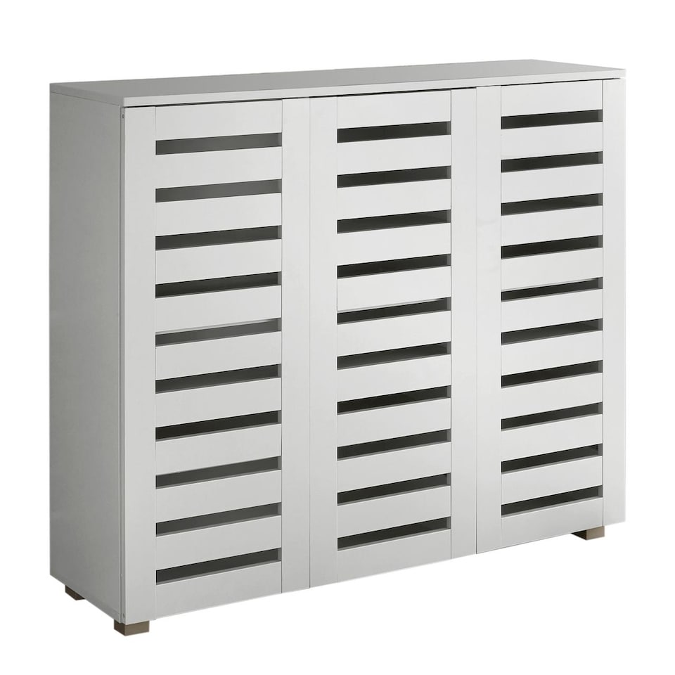 image 1 of Oslo 3 Door Wooden Shoe Storage Cabinet Rack Stand Cupboard Slatted Doors | White