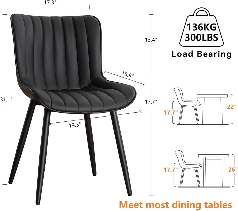 image 1 of Dining Chairs Set of 2 Leather with Sturdy Metal Legs for Home, Office, and Cafe