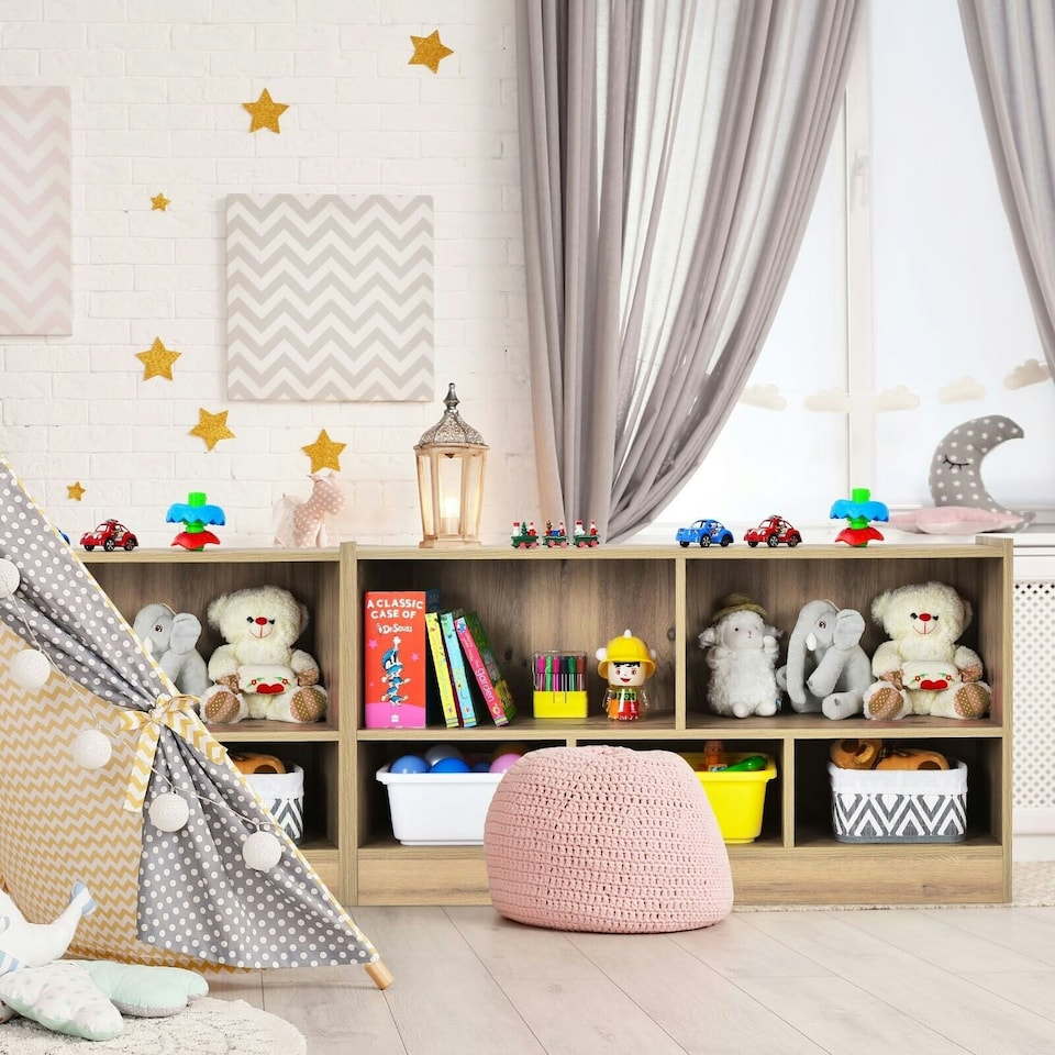 image 1 of COSTWAY Kids Storage Shelf 5-Cubby Wooden Bookcase Natural | Brown