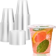 ECONX 200 X Smoothie Cups with Flat Lids 12oz Clear Plastic Cups Reusable for Smoothies, Juice, Milkshakes