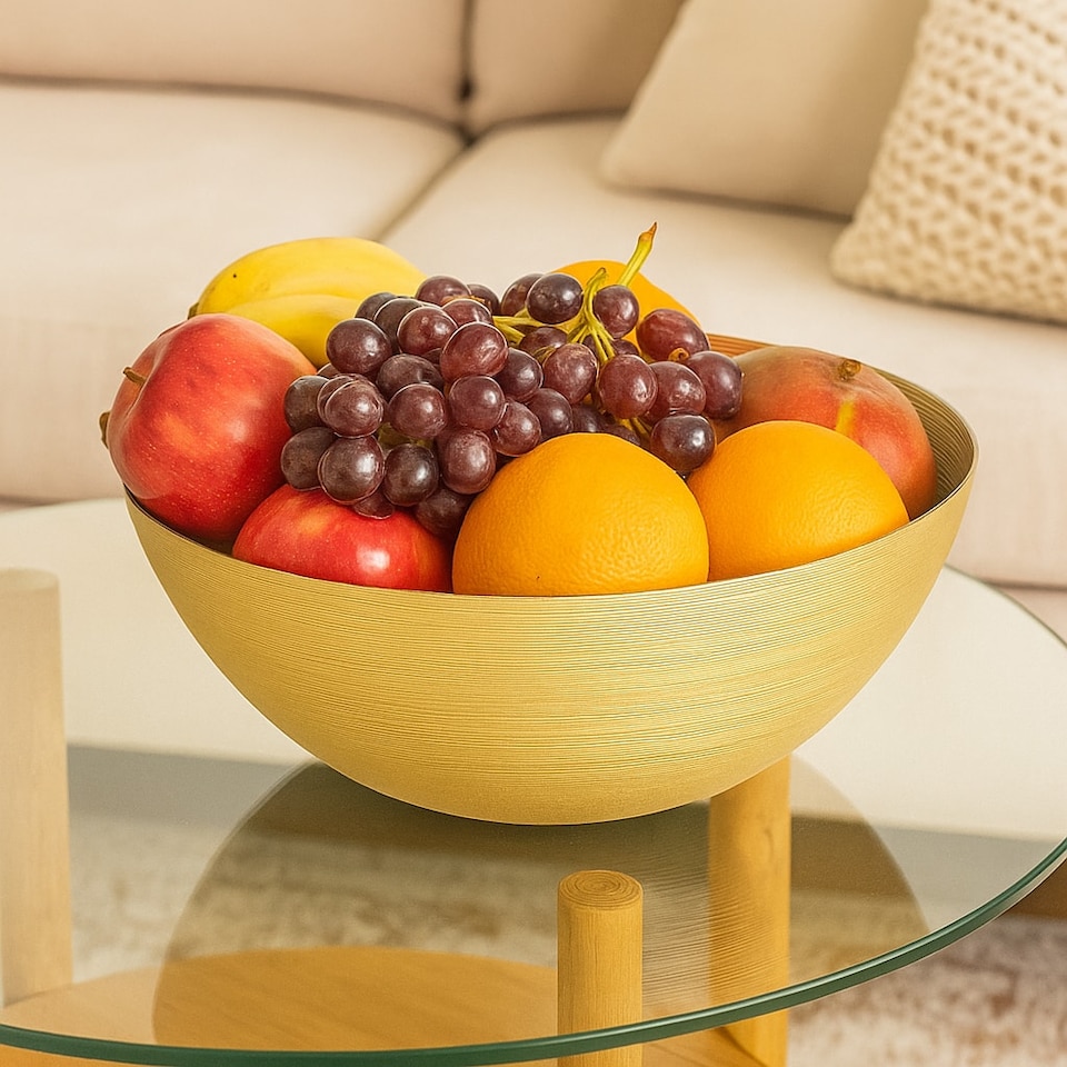 image 1 of 28cm Large Gold Coloured Glass Fruit Salad Serving Bowl Centre Piece Party Dish