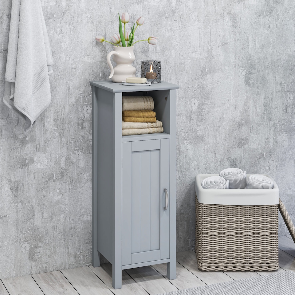 image 1 of COSTWAY Bathroom Floor Cabinet Narrow Storage Organizer | Grey | 1