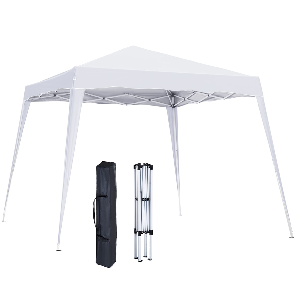image 1 of Outsunny 3 M x 3 M Base 2.5 M x 2.5 M Top Pop Up Gazebo, 2 Person Setup Instant with Carry Bag, Height Adjustable Slant Leg Party Tent Instant Event Shelter for Garden, Patio | White