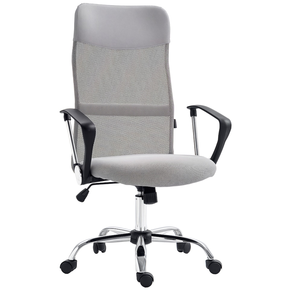 image 1 of HOMCOM Mesh Office Chair, High Back Computer Desk Chair, Swivel Chair with Height Adjustable, for Home, Light Grey