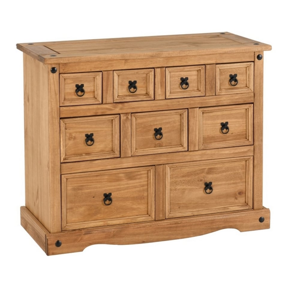 image 1 of Corona 4+3+2 Drawer Merchant Chest - L45.5 x W101 x H82.5 cm - Distressed Waxed Pine