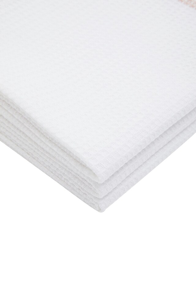 image 1 of Orsina Efficient Set Of Three White And Almond Tea Towels, Absorbent Durable Tea Towels, Soft Towels For Kitchen