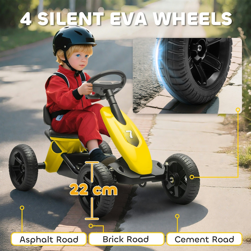 image 1 of AIYAPLAY Pedal Go-Kart for Kids with Silent EVA Wheels, Metal Frame, Yellow