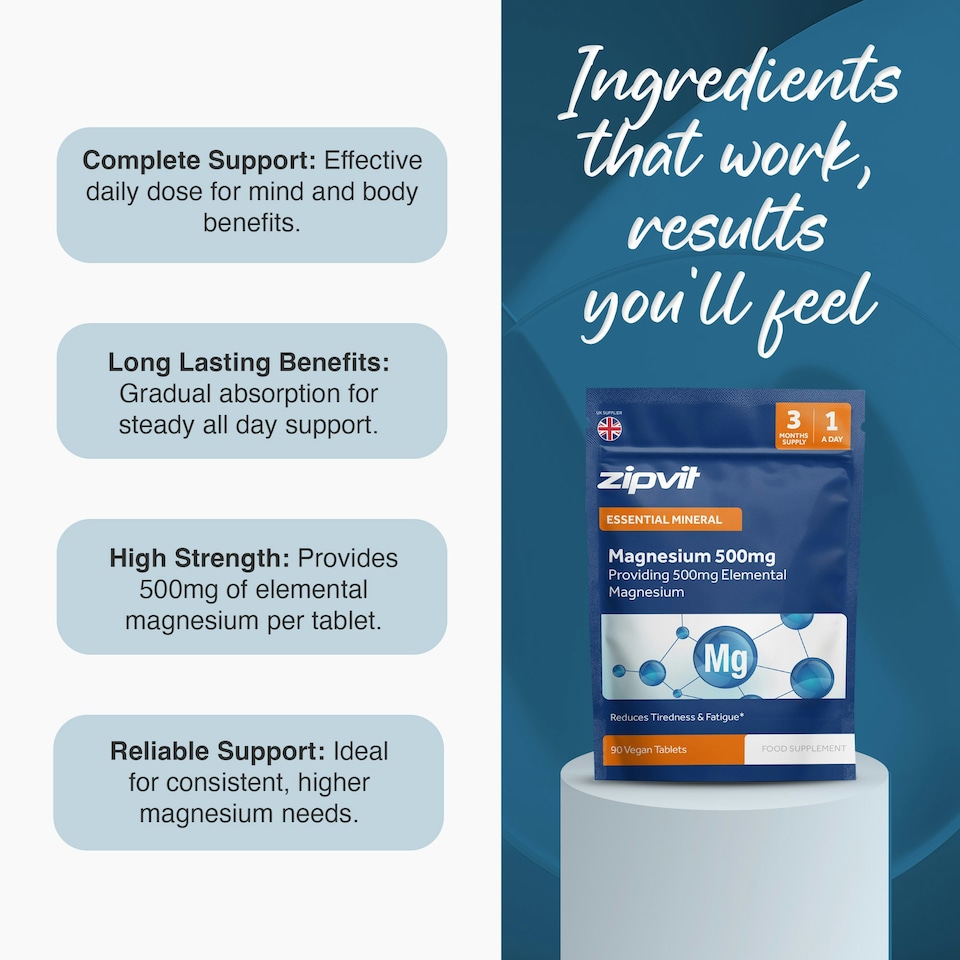 image 1 of Zipvit Magnesium 500mg – Energy, Muscle & Bone Support, 90 Vegan Tablets, 3-Month Supply