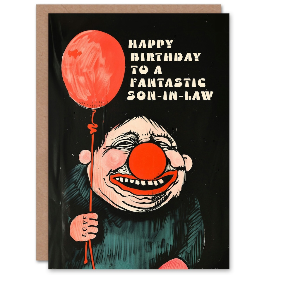 image 1 of Fantastic Clown Balloon Dark Fun Son in Law Birthday Card