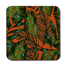 Green Tropical Leaves on Orange (Coaster)