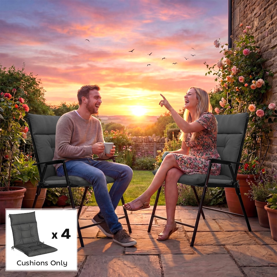 image 1 of Outsunny Garden Chair Cushions Set of 4, Waterproof Seat Pads | Grey | Dark Grey | 111.5L x 53W x 10D cm