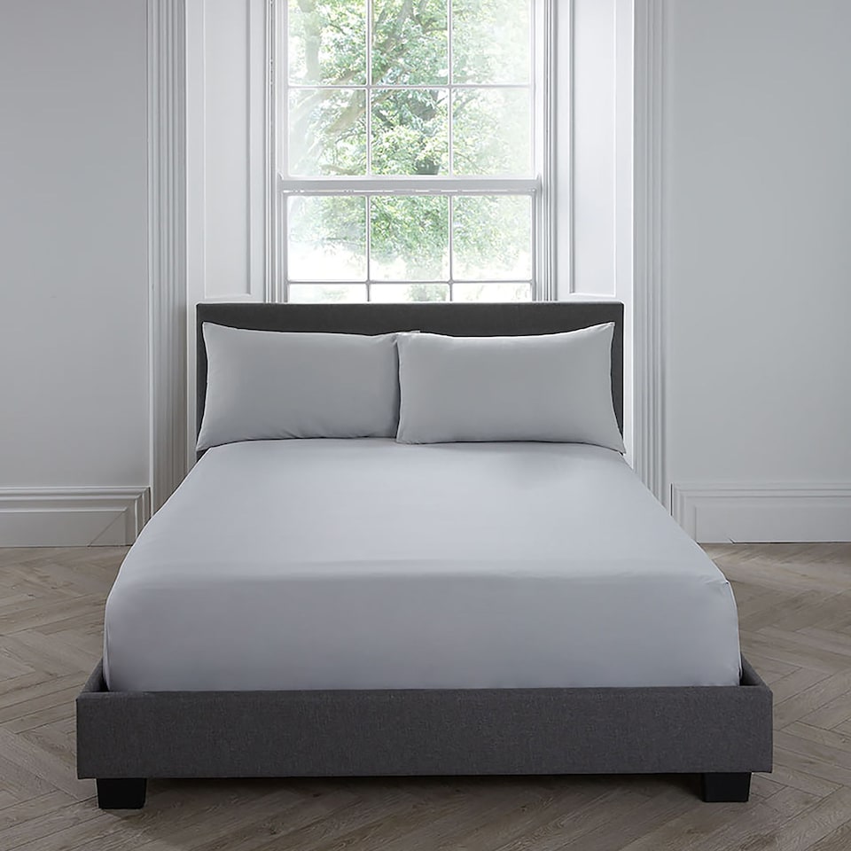 image 1 of Serene Plain Dyed Fitted Bed Sheet Silver