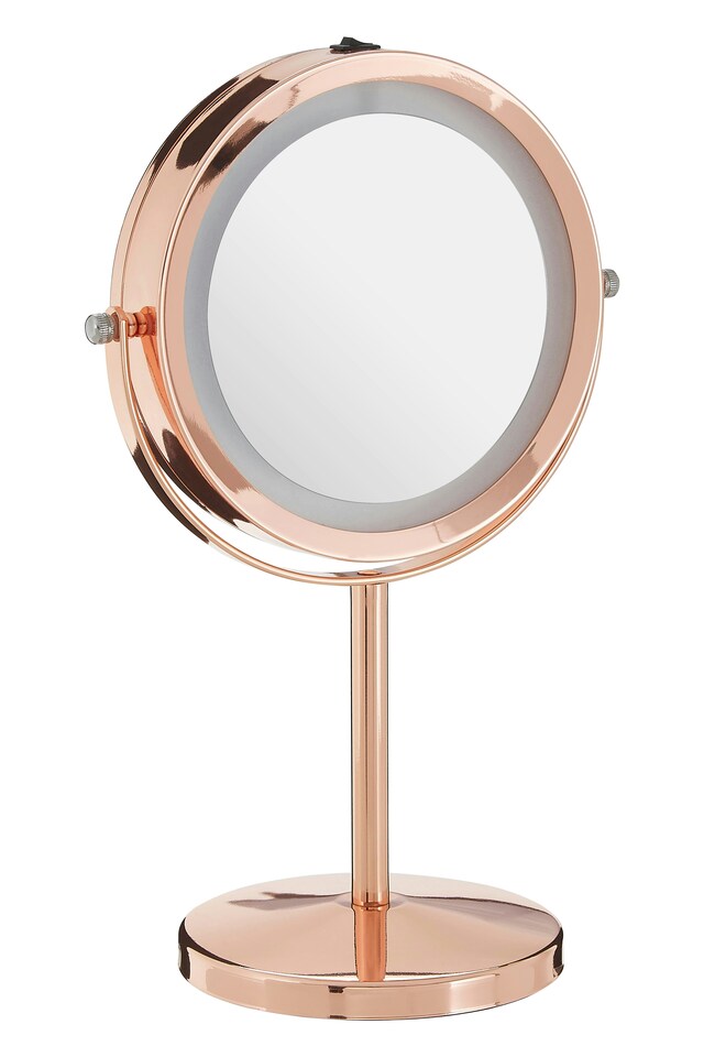 image 1 of Orsina Rose Gold LED Bathroom Mirror With Magnifier, Illuminated Mirror, Mirror With LED Lights & Adjustable Stand