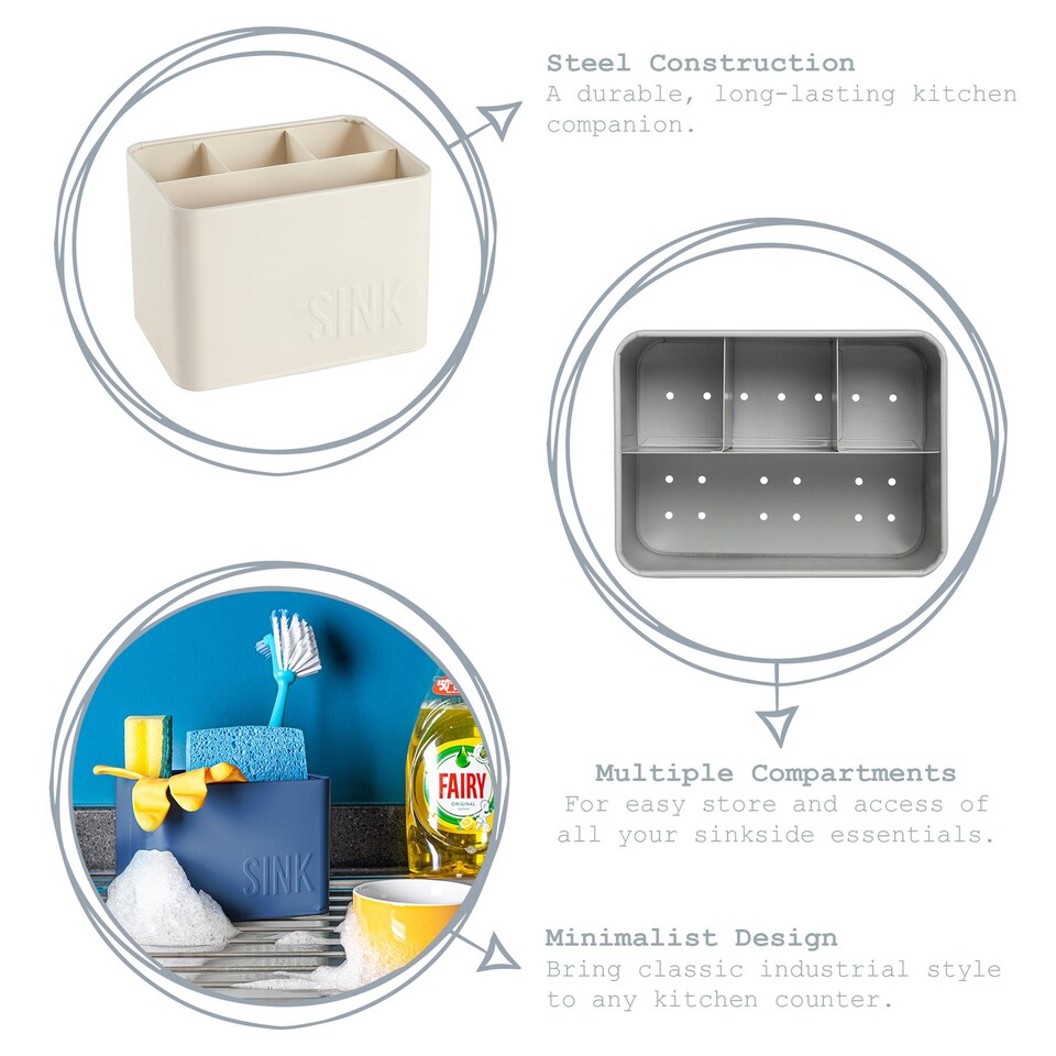 image 1 of Harbour Housewares Vintage Metal Sink Tidy - Cream | White | Cream