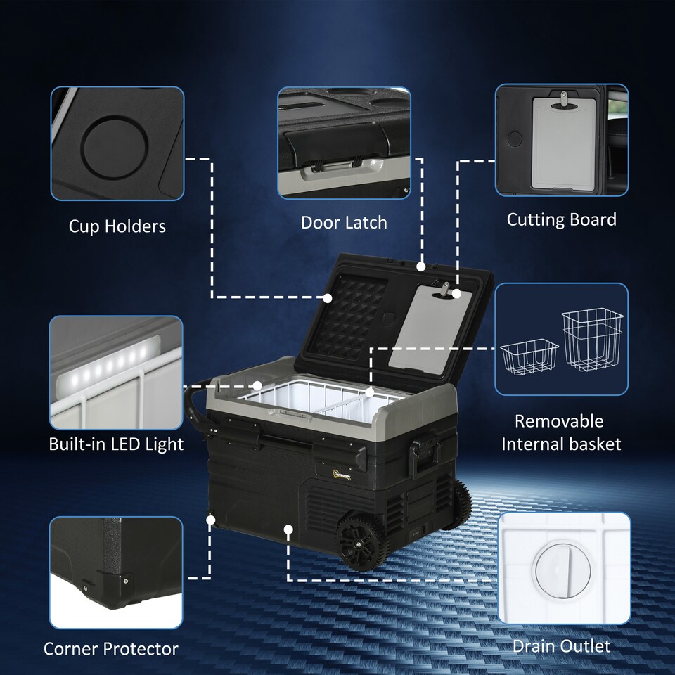 image 1 of Outsunny 40L Car Refrigerator 12V Portable Freezer with Inner LED Light