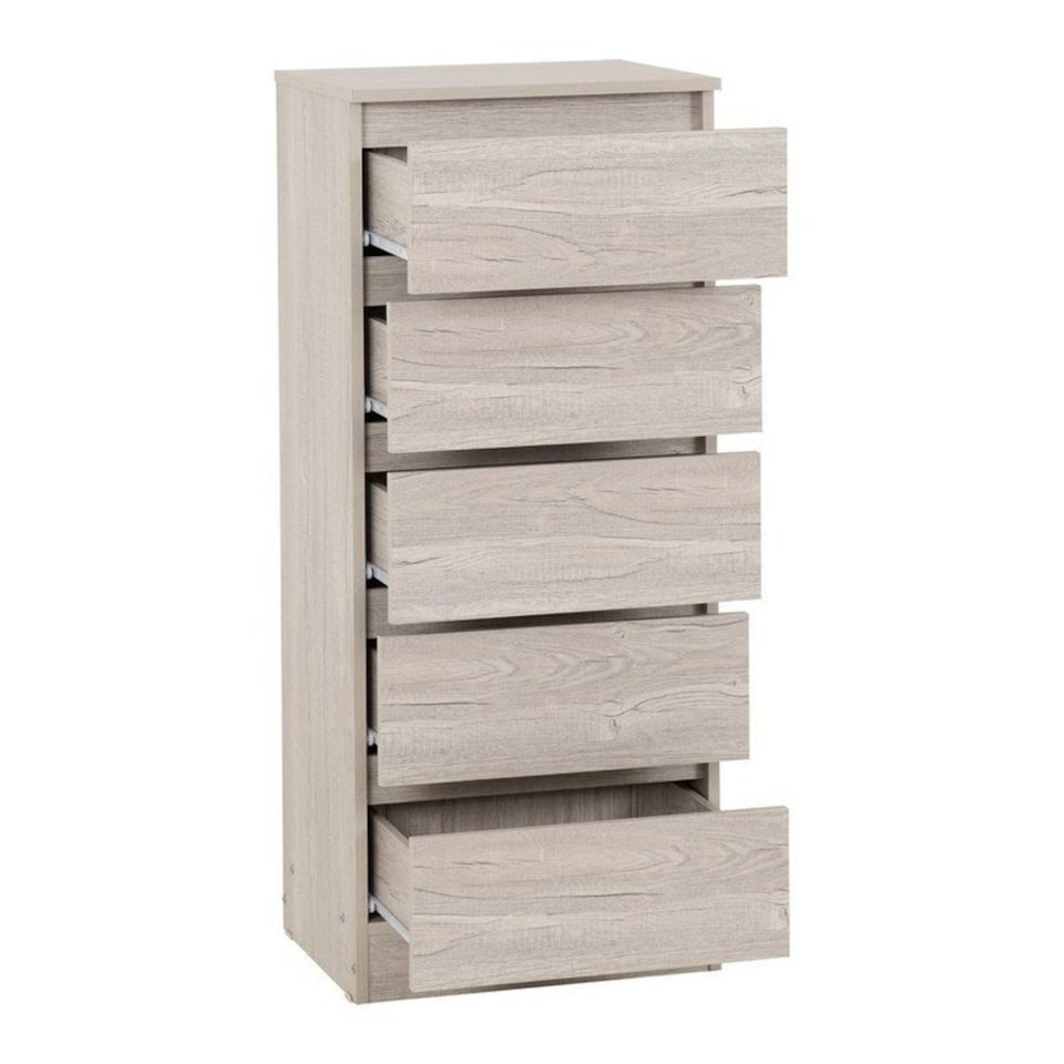 image 1 of Malvern 5 Drawer Narrow Chest - L40 x W48 x H114 cm - Urban Snow