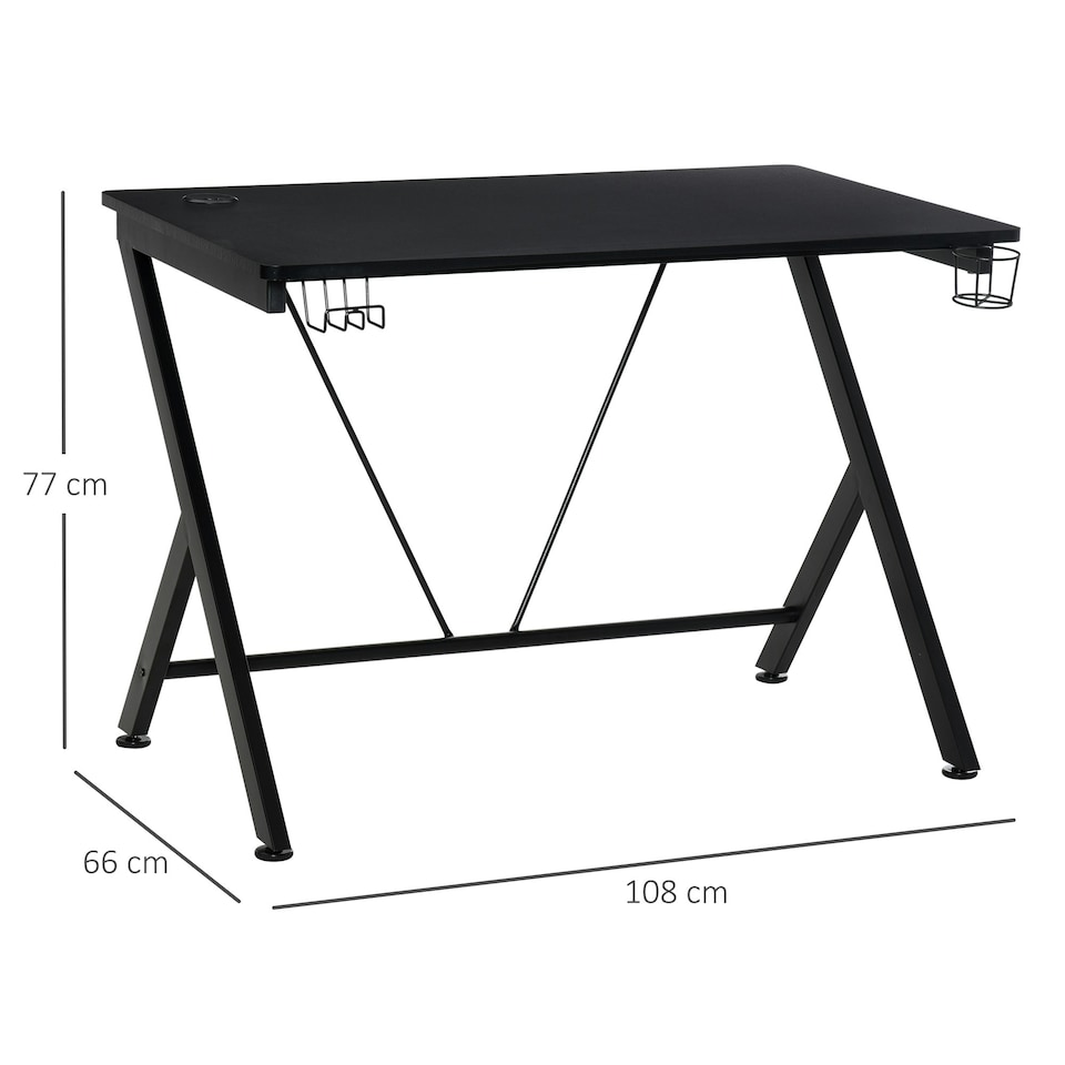 image 1 of HOMCOM Gaming Desk Computer Table with Cup Holder, Headphone Hook