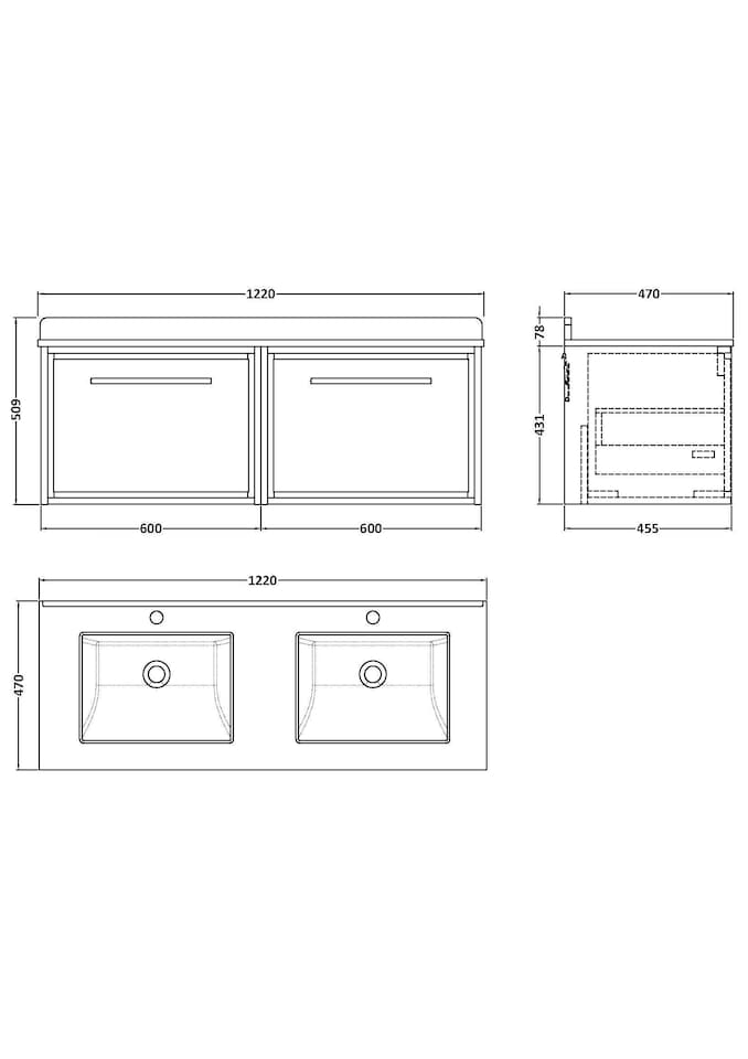 image 1 of Balterley Wall Hung Single Drawer Vanity with Marble Worktop Basin | Grey | Monument Grey | 509 x 1220 x 470mm