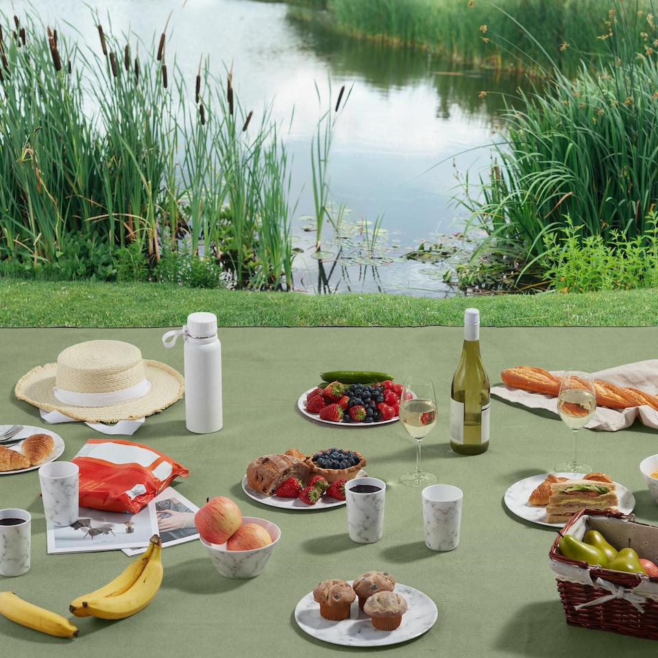 image 1 of VonShef Picnic Blanket - Green Herringbone