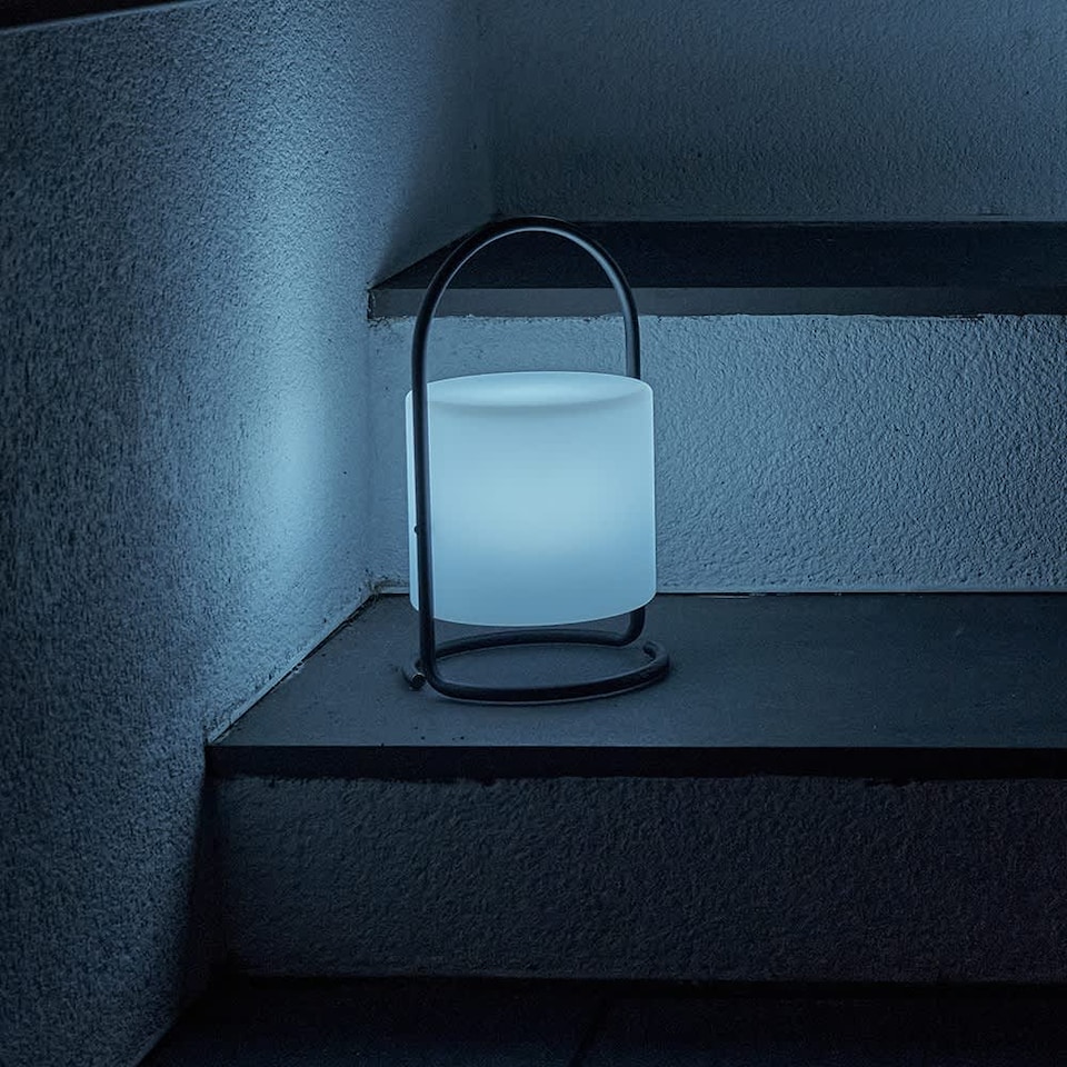 image 1 of ValueLights Corte Black Outdoor Table Lamp Dimmable White Cylinder Shade