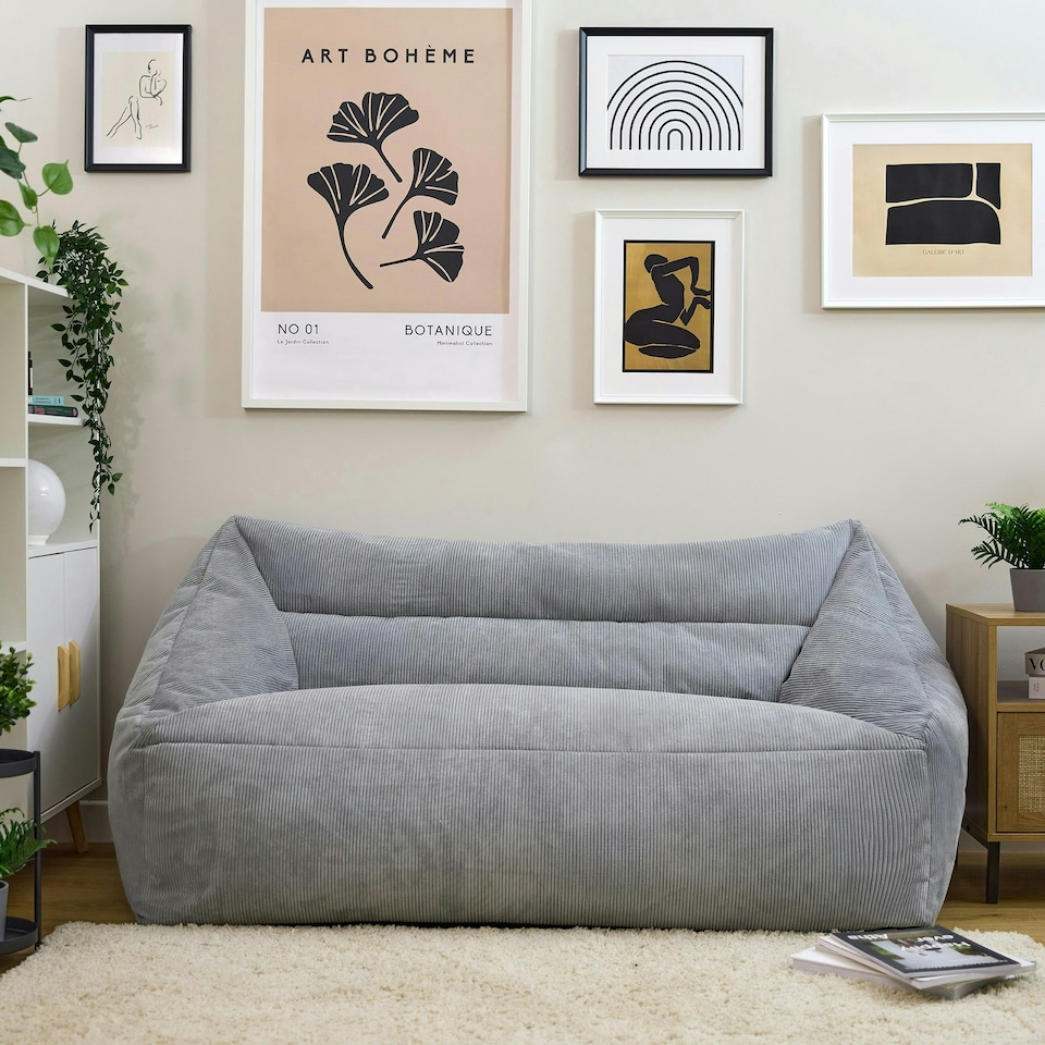 image 1 of icon Cord Adults Bean Bag Sofa, Ready Filled Large Beanbag Grey Grey | Grey