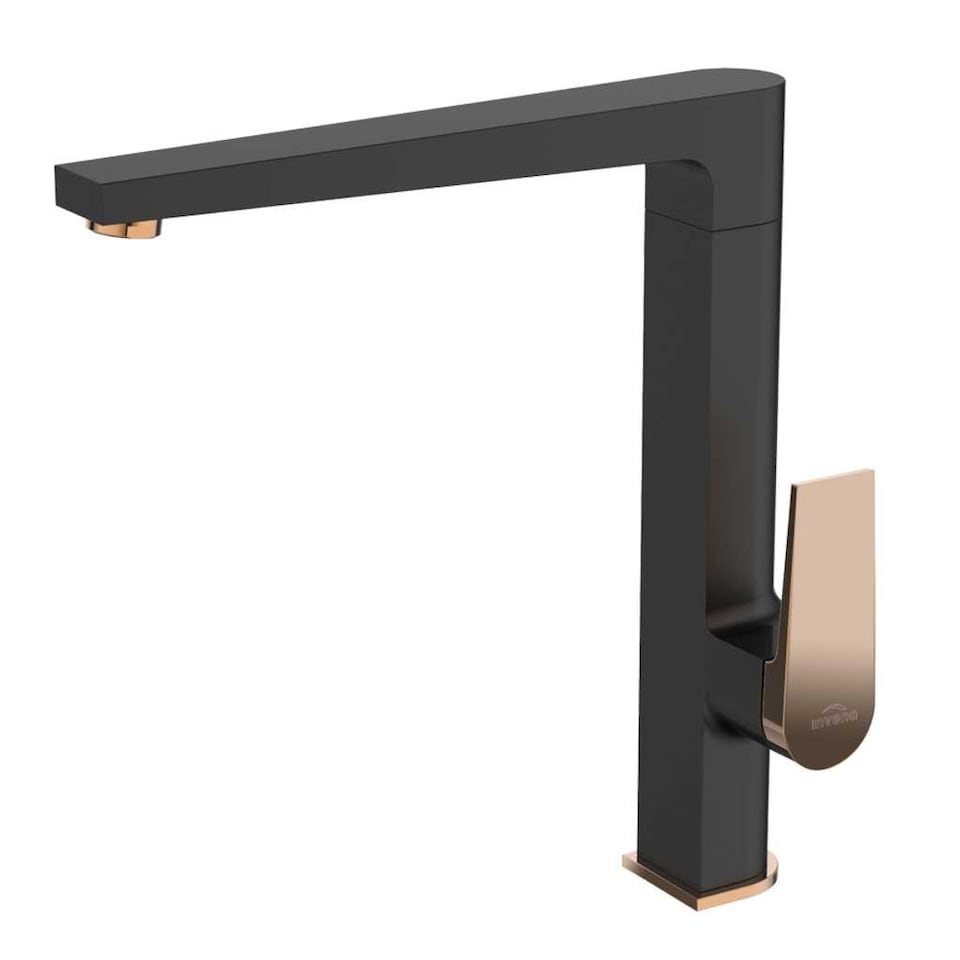 image 1 of Black/Rose Gold Brass Kitchen Sink Faucet Tall Elegant Mixer Tap