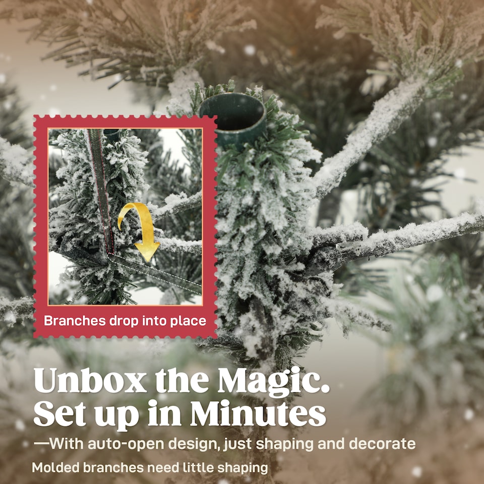 image 1 of HOMCOM 6ft Snow Flocked Christmas Tree with Realistic Tips, Wide Hinged Xmas Tree with Foldable Metal Stand, Easy Assembly for Home Decor | Green