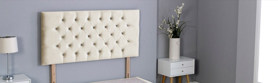 Cream Plush Velvet Chesterfield Headboard | Cream | 4FT6 Double 20"inch Headboard