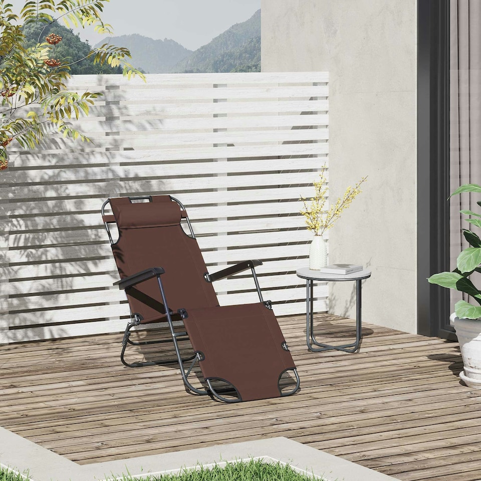 image 1 of Outsunny 2 in 1 Outdoor Folding Sun Lounger with Adjustable Back Brown