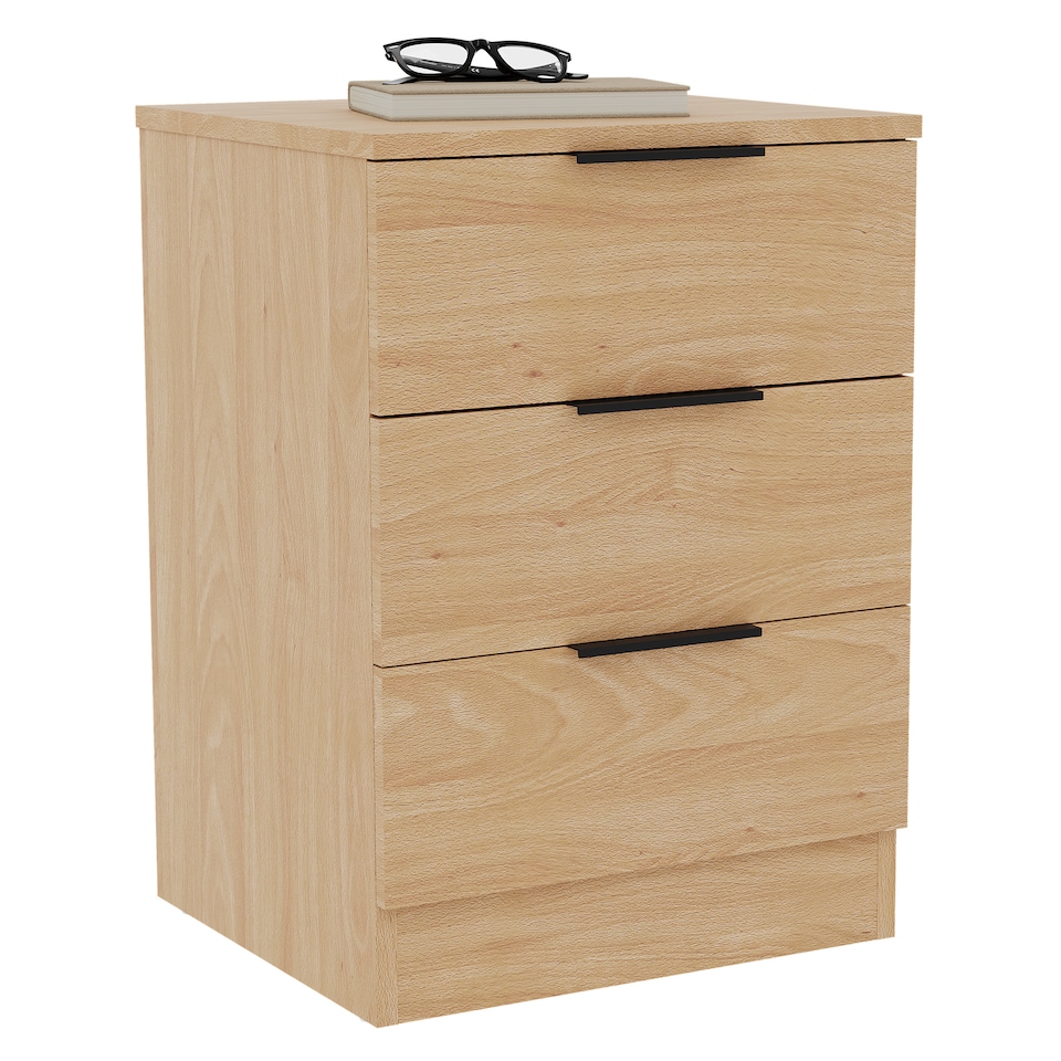 image 1 of Vida Designs Trega 3 Drawer Bedside Chest Bedroom Storage Unit, (H) 50cm x (W) 39cm x (D) 28cm, Pine