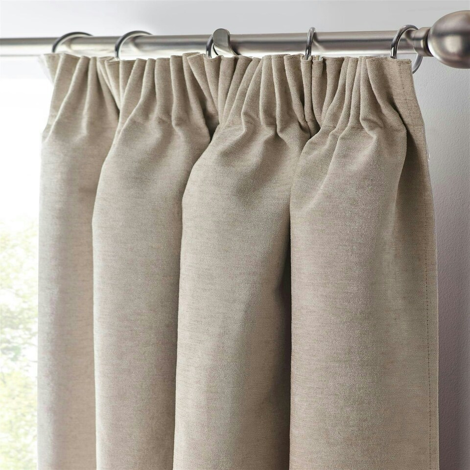 image 1 of Chenille Blackout Pencil Pleat Taped Top Curtains - 229cm x 183cm - Cream