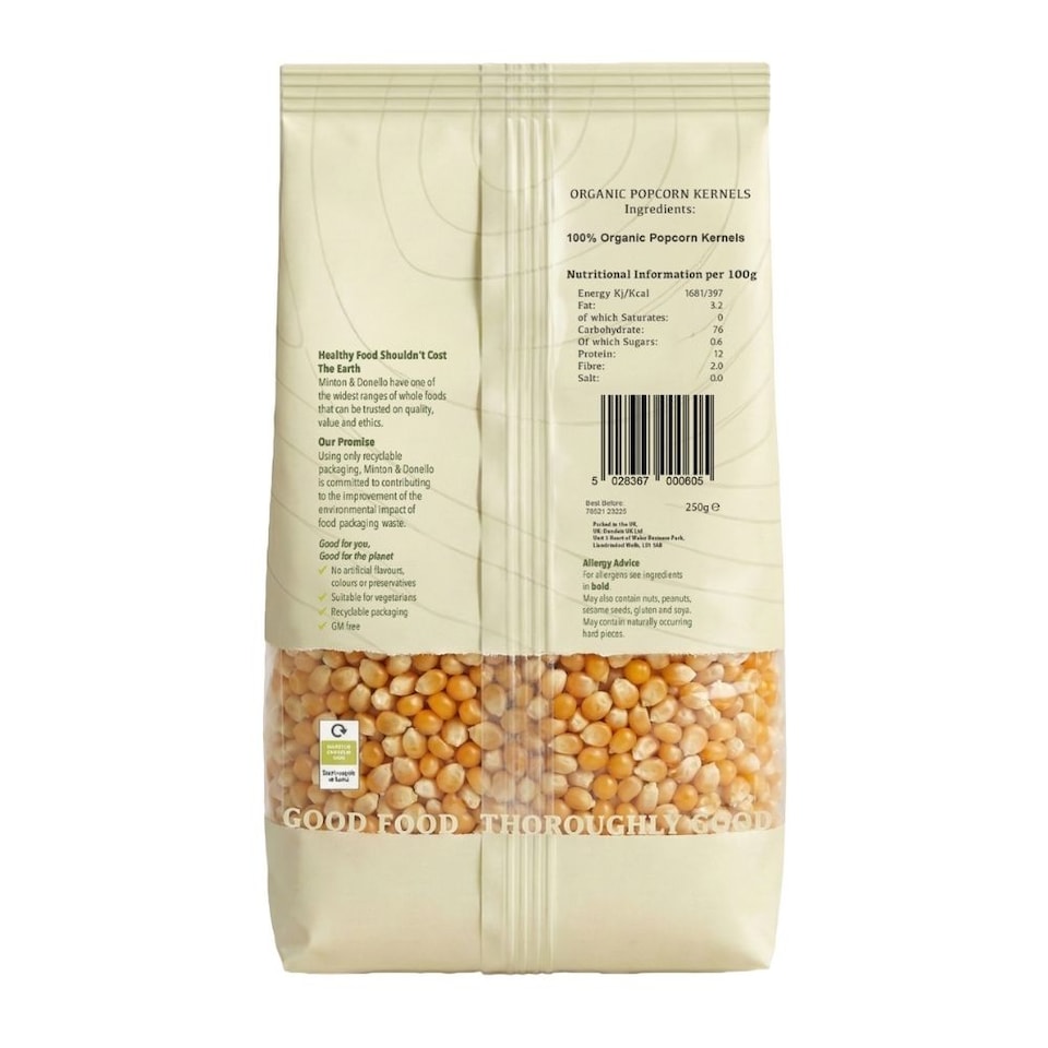 image 1 of Minton & Donello Organic Popcorn Kernels 6 x 250g | Clear