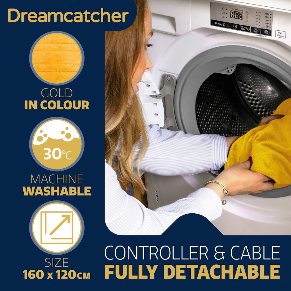image 1 of Dreamcatcher Gold Soft Microfleece Electric Blanket Heated Throw 160x120cm | Gold | Gold | One Size | 1
