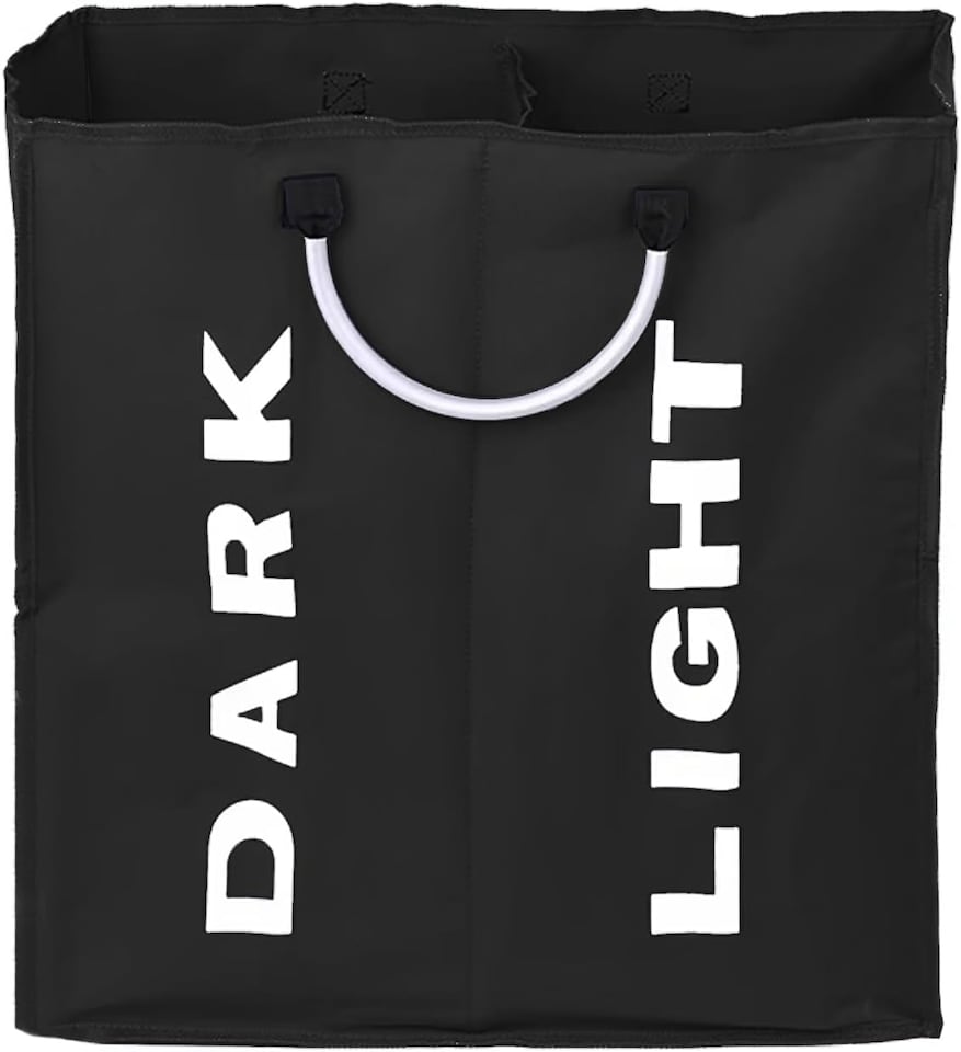 image 1 of Double Collapsible Laundry Basket Bag Divided Clothes Hamper with Handles Foldable Washing Basket for Laundry Sorting Storage