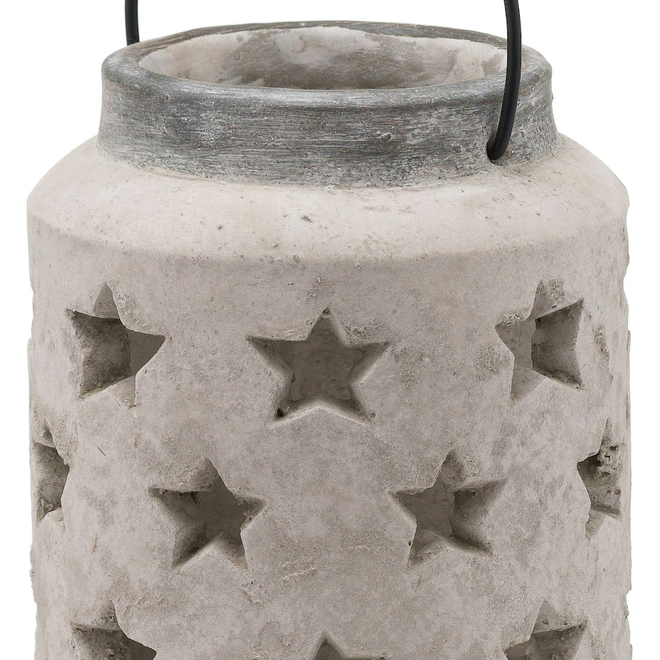 image 1 of Hill Interiors Bloomville Stone Star Candle Lantern - Stone - 23cm x 18cm x 18cm