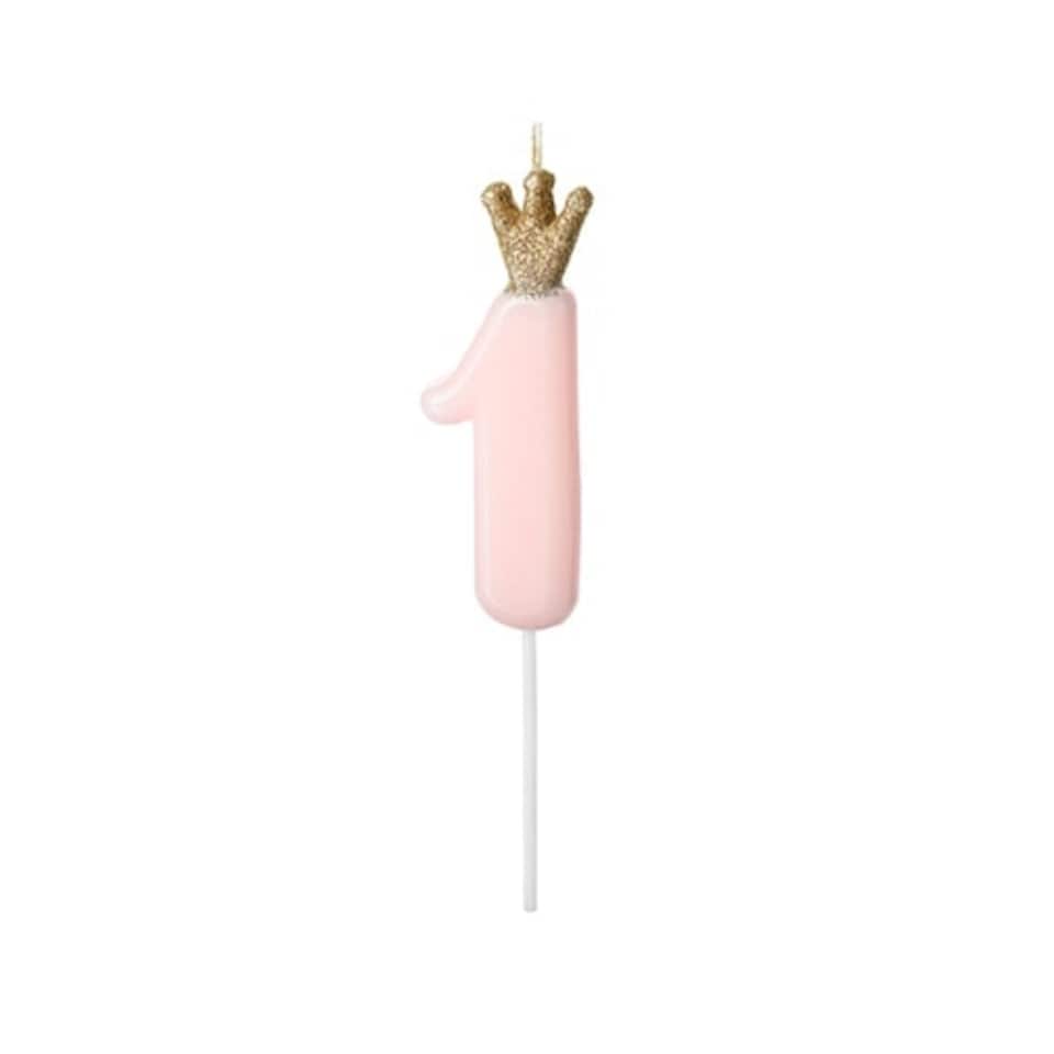 image 1 of Baby Pink First Birthday Candle 14cm