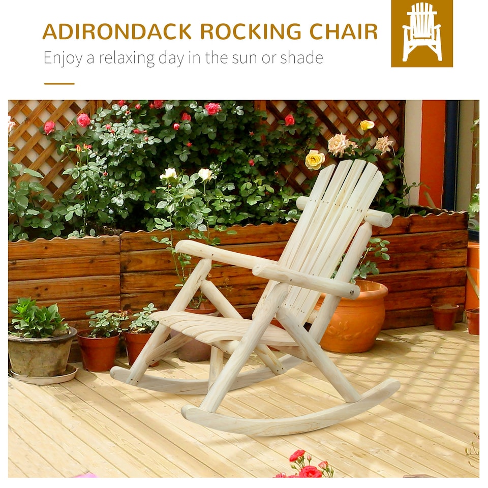 image 1 of Outsunny Wooden Rocking Chair Lounger Relaxing Balcony Garden Seat