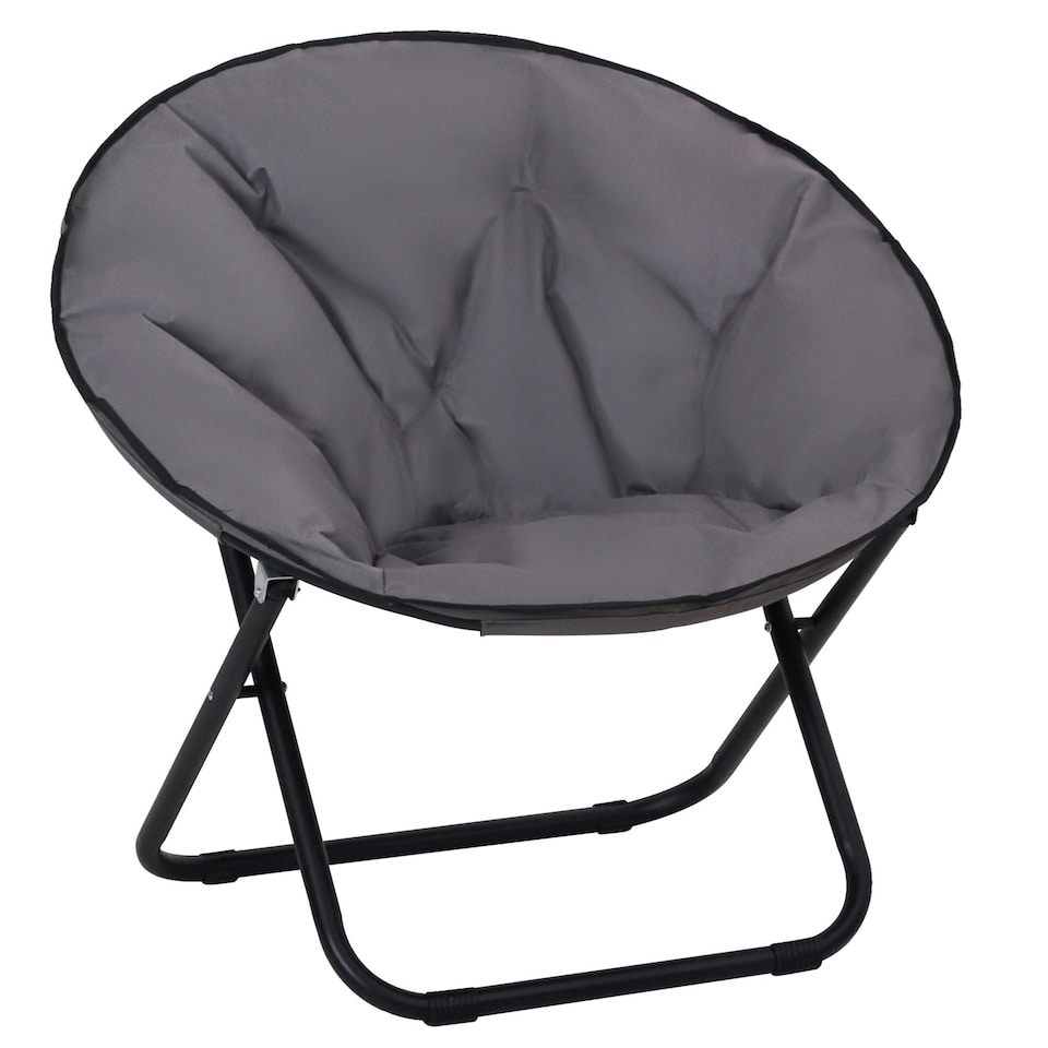 image 1 of Outsunny Folding Saucer Moon Chair Oversized Padded Seat Round Grey
