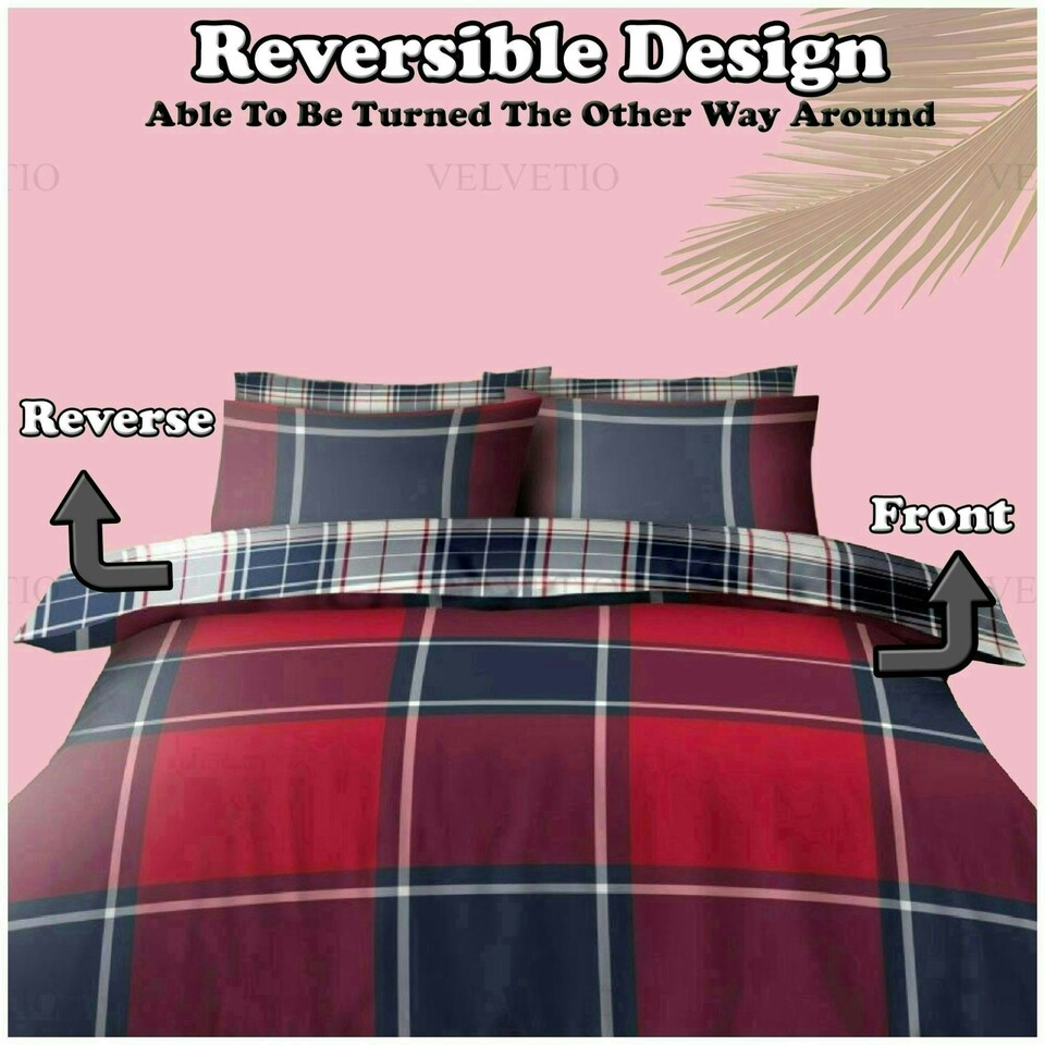 image 1 of VELVETIO Wimborne Check Duvet Cover Set Reversible Polycotton Easy Care Beddings Grey | Double