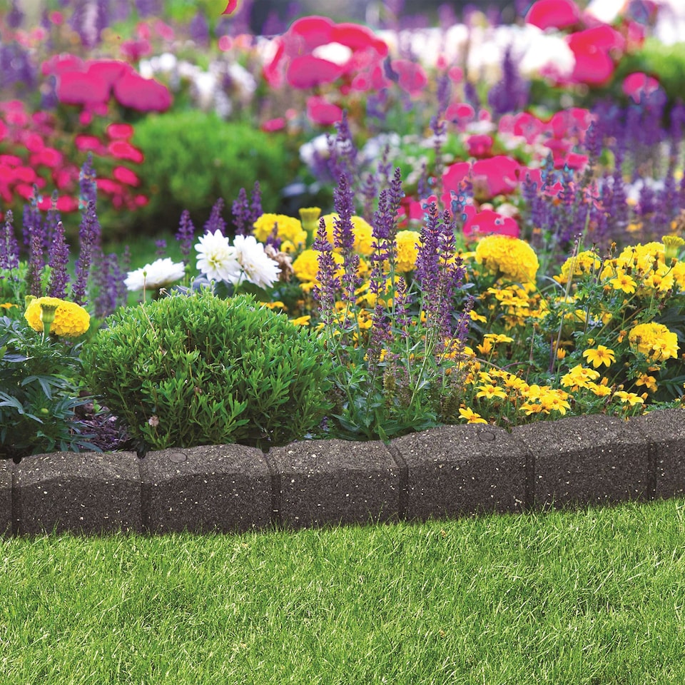 image 1 of Recycled Rubber Roman Stone Garden Border 1.2m - Grey - Pack of 20 | Grey | Grey | 20 pack