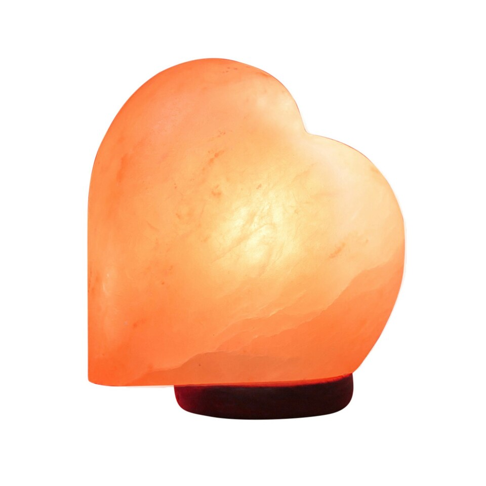 image 1 of Heart Shaped Salt Lamp with Wooden Base