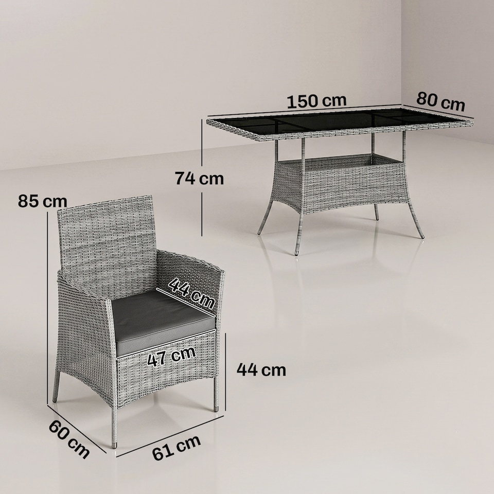 image 1 of Outsunny 7-Piece Rattan Dining Set for 6 with Cushions, Glass Top Table