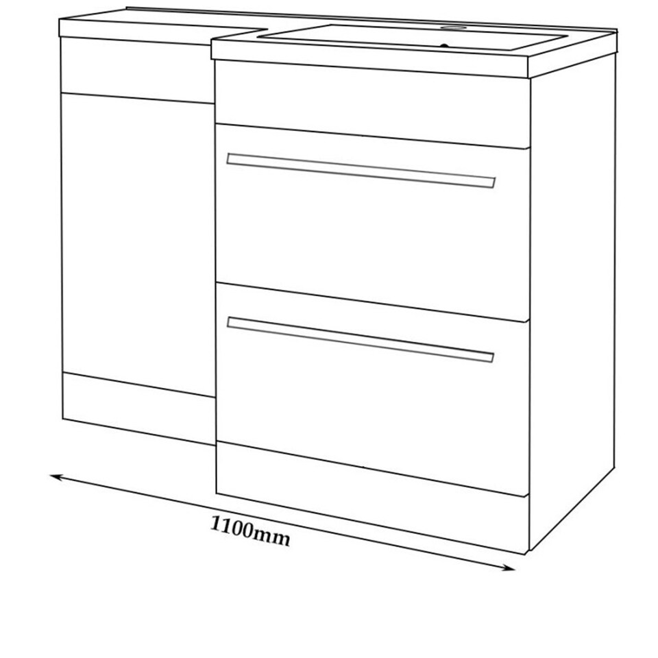 image 1 of Bathroom Right Handed 2 Drawer Combination Unit with L Shape Basin 1100mm Wide - Storm Grey Gloss - Brassware Not Included Grey