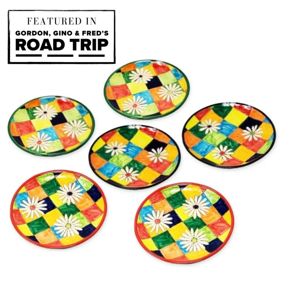 image 1 of Verano Spanish Ceramics Signature Set of 6 Small Serving Plates - 20cm Flowers